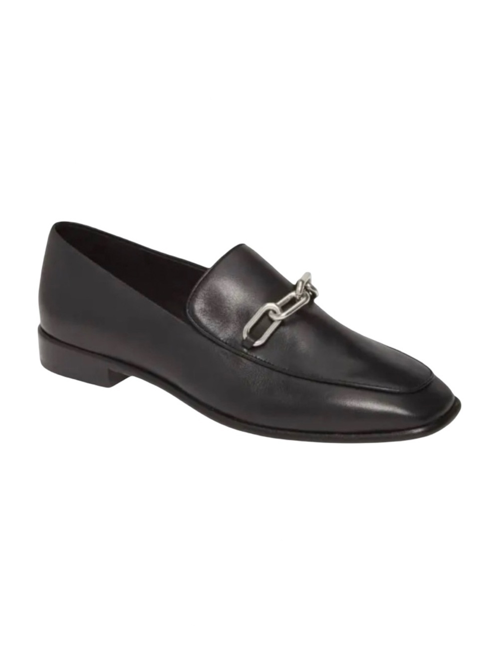RAG & BONE Aslen Black Leather Loafer With Silver Chain Detail Square Toe Sz 40